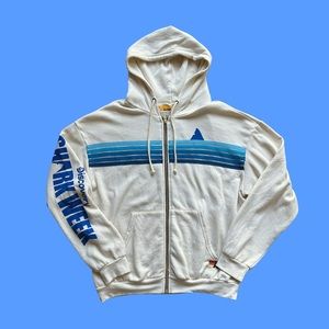 Aviator Nation Rare Shark Week Vintage White Blue Relaxed 5 Stripe Hoodie